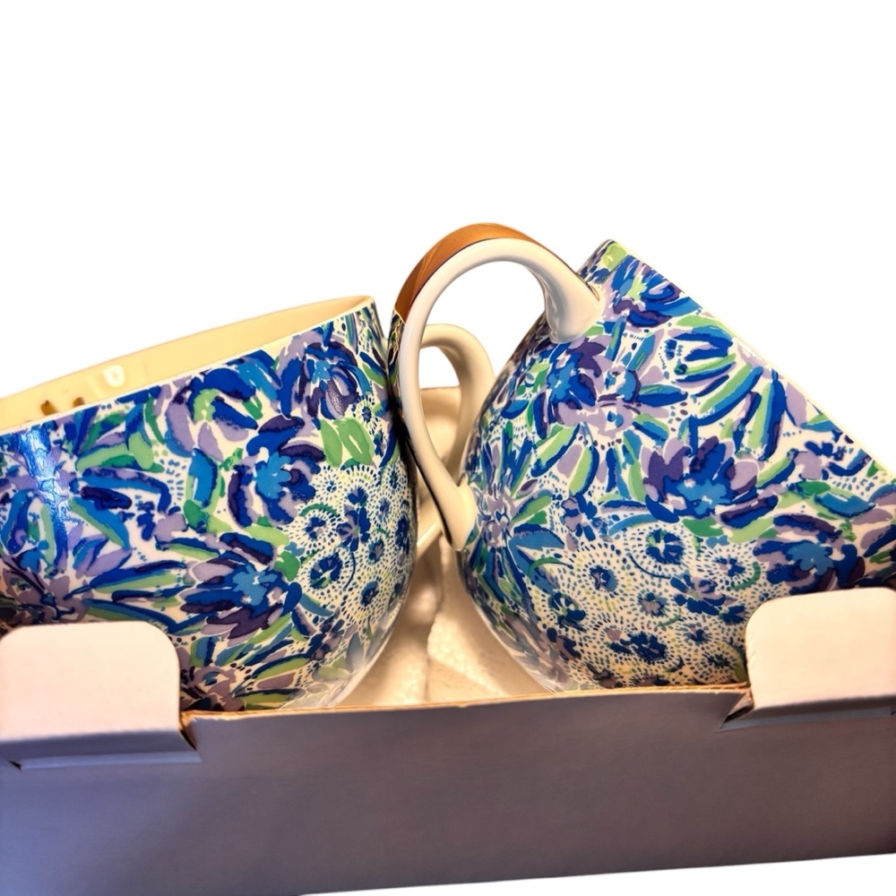 Lilly Pulitzer Hidden Lions Ceramic Mug Set NIB‎